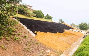 Clean hillside with erosion control materials
