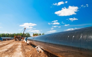 Large oil pipeline on a plot of clean land