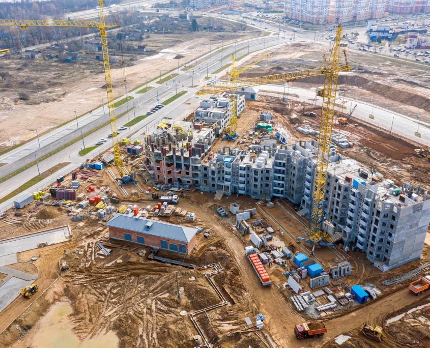 Overhead view of a new commercial construction site