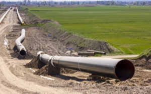 View of field with a new pipeline construction