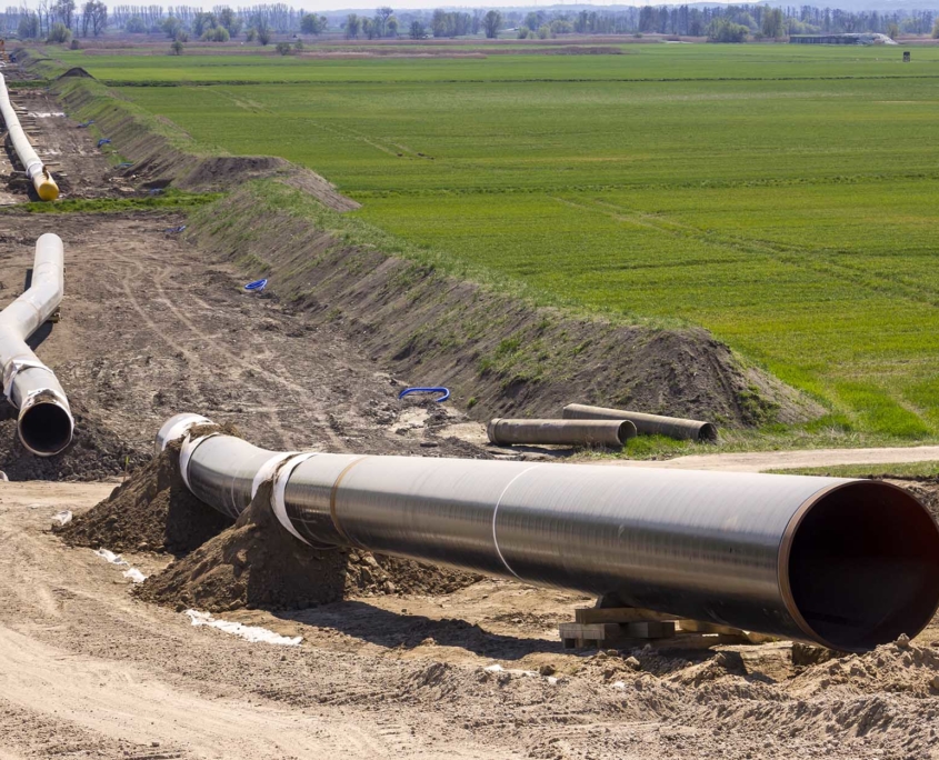 View of field with a new pipeline construction